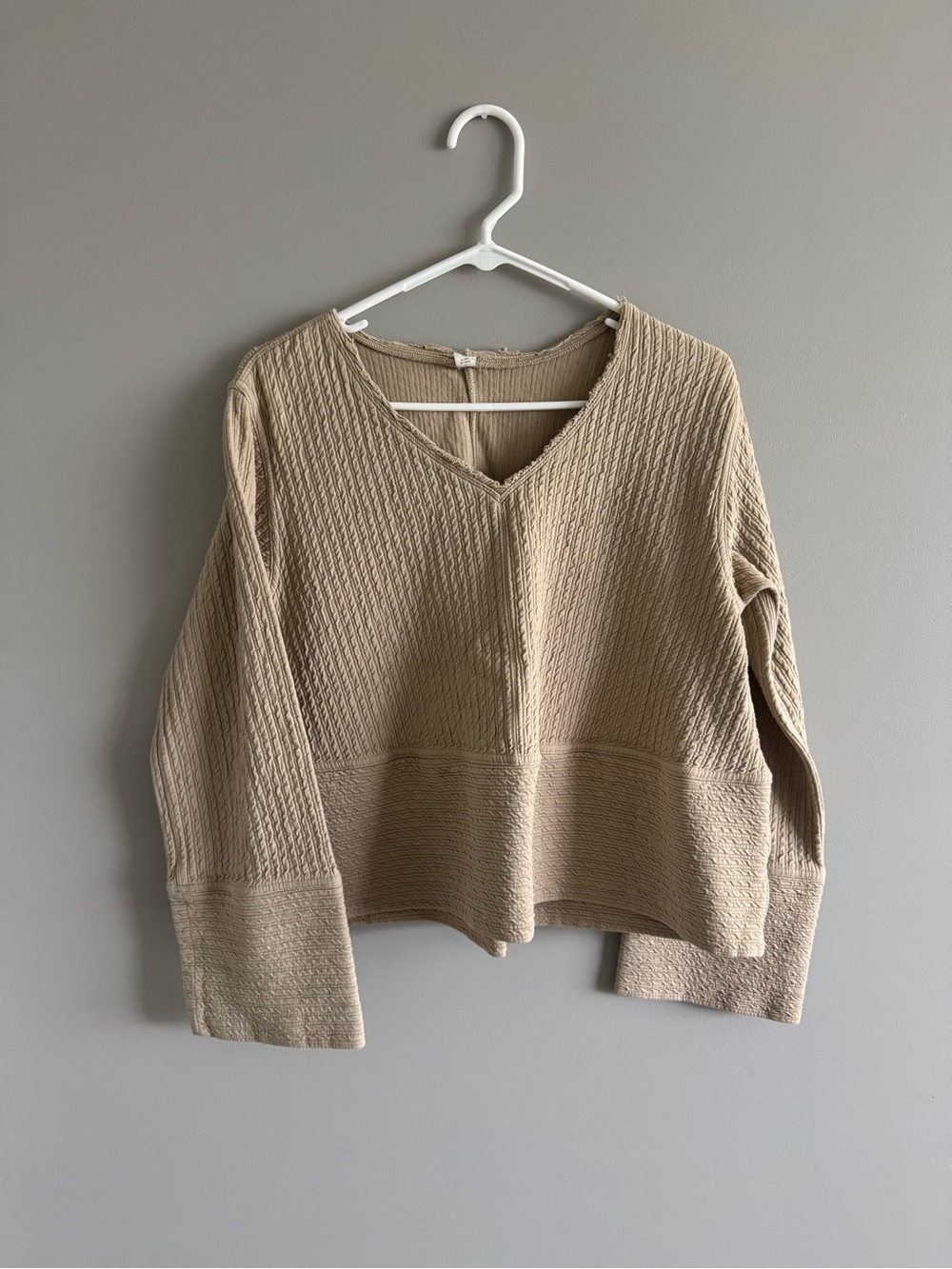 Lululemon V-Neck Quilted Knit Sweater in Beige